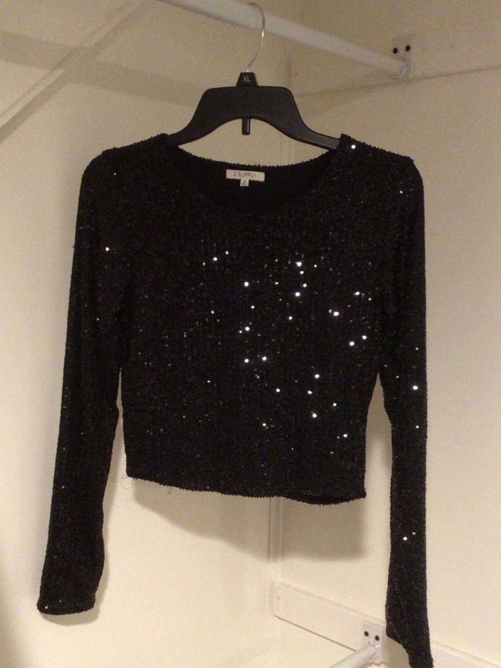 Z Supply Black Sequined Long-Sleeve Top